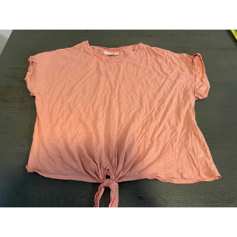 Skye's The Limit Woman Coral Pink Tie Front Short Sleeve Knit Top 1X Plus Size